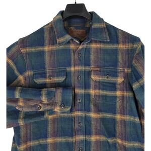 Orvis Shirt Shacket Big Bear Heavy Blanket Flannel Mens M Blue Brown Beige LS